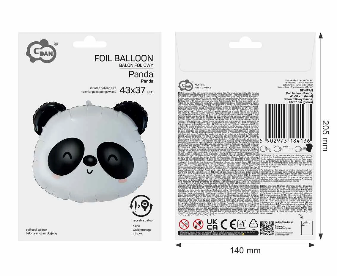 Balon foliowy Panda, 43x37 cm (głowa) AA