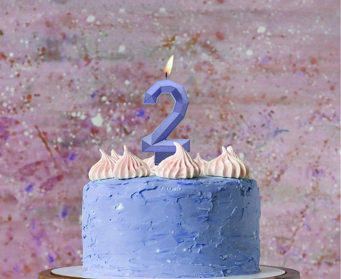 Świeczka cyferka 2 - Diament, metalik ciemnoniebieski, 7.6 cm KK
