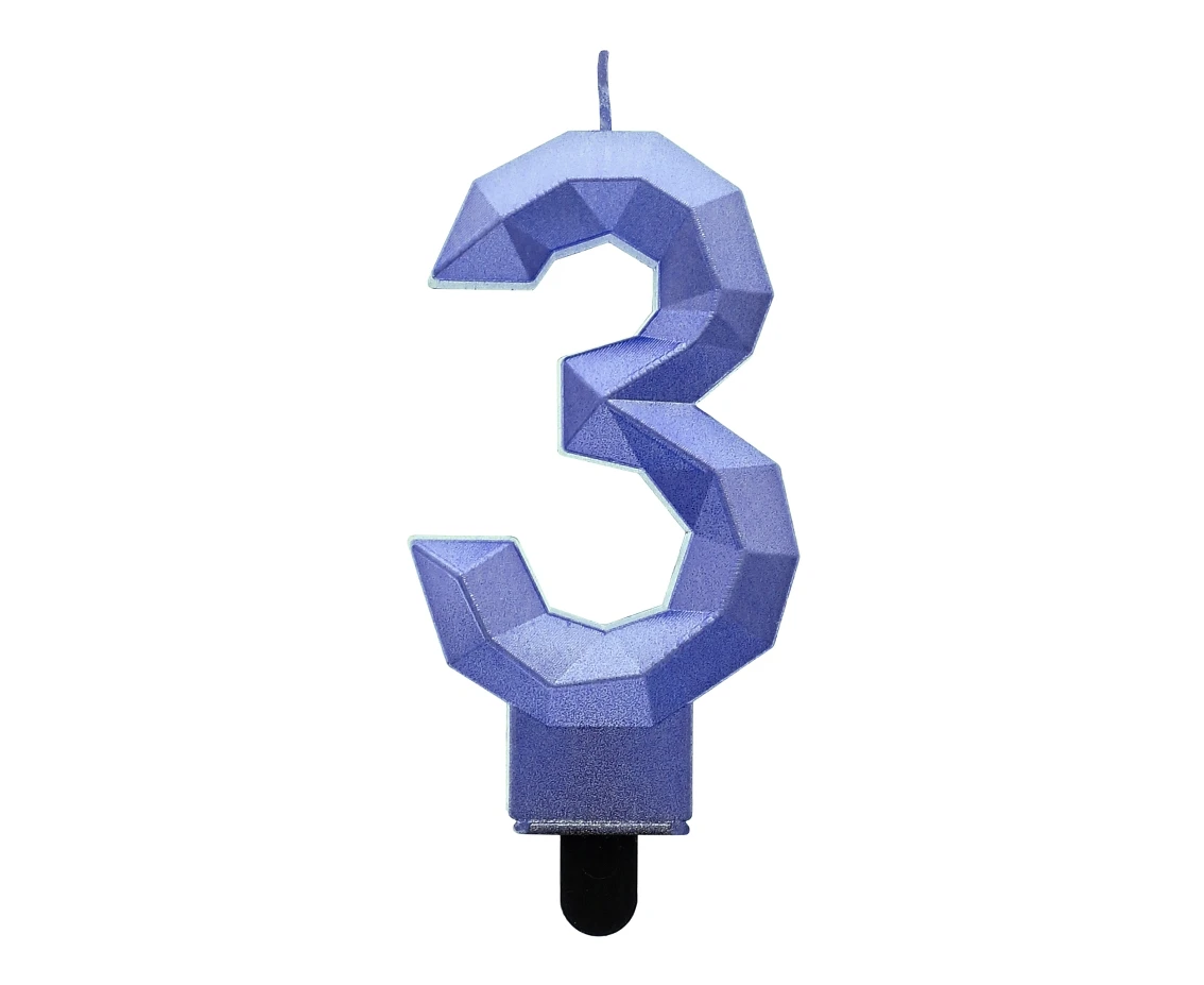 Świeczka cyferka 3 - Diament, metalik ciemnoniebieski, 7.6 cm KK