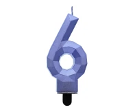 Świeczka cyferka 6 - Diament, metalik ciemnoniebieski, 7.6 cm KK