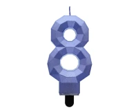 Świeczka cyferka 8 - Diament, metalik ciemnoniebieski, 7.6 cm KK