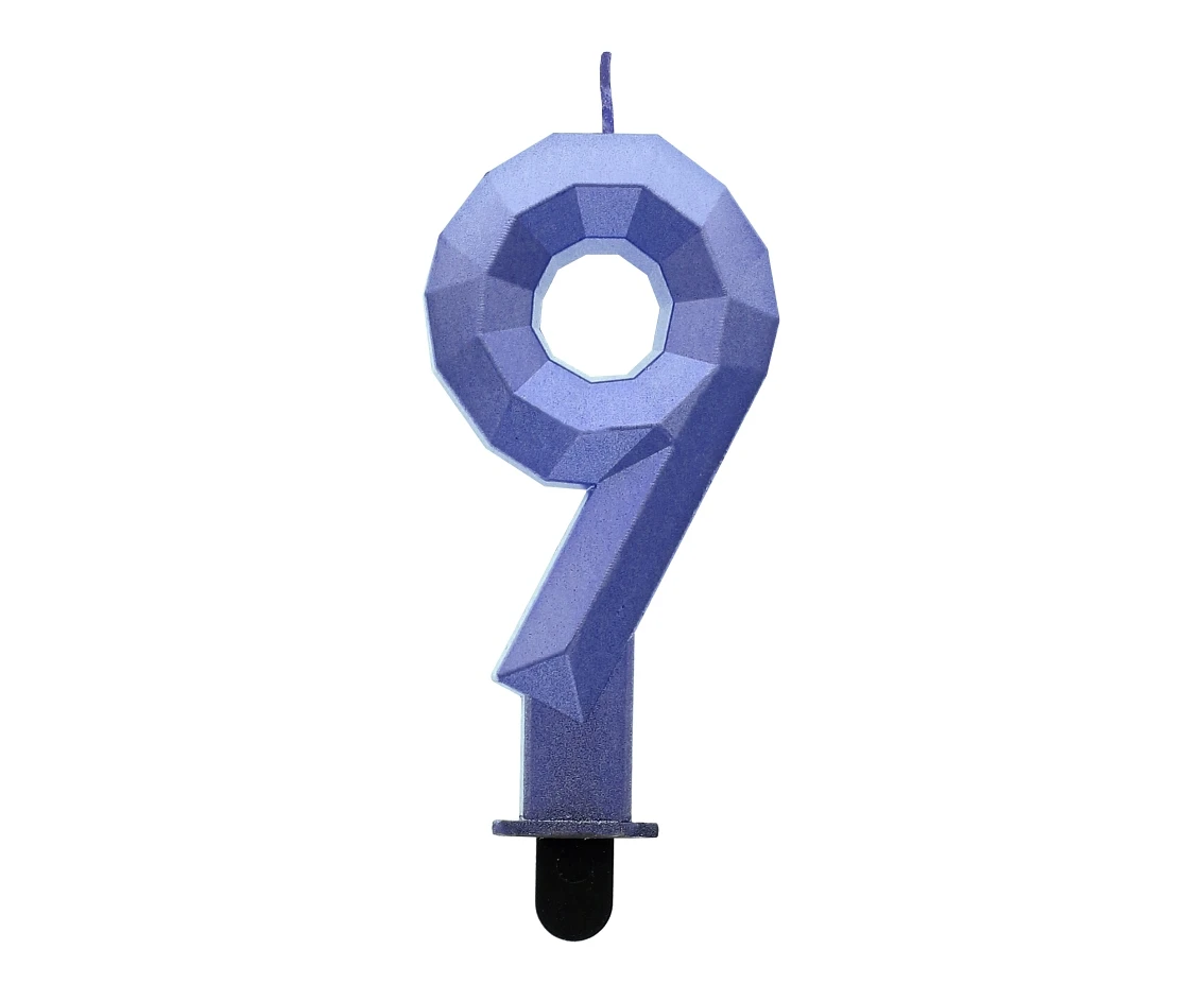 Świeczka cyferka 9 - Diament, metalik ciemnoniebieski, 7.6 cm KK