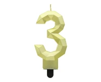 Świeczka cyferka 3 - Diament, metalik złoty, 7.6 cm