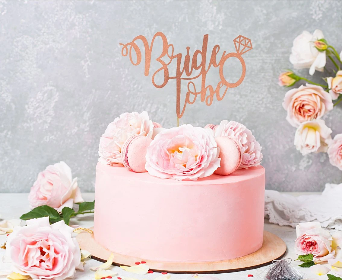Dekoracja na tort Bride to be, różowo-złota KK