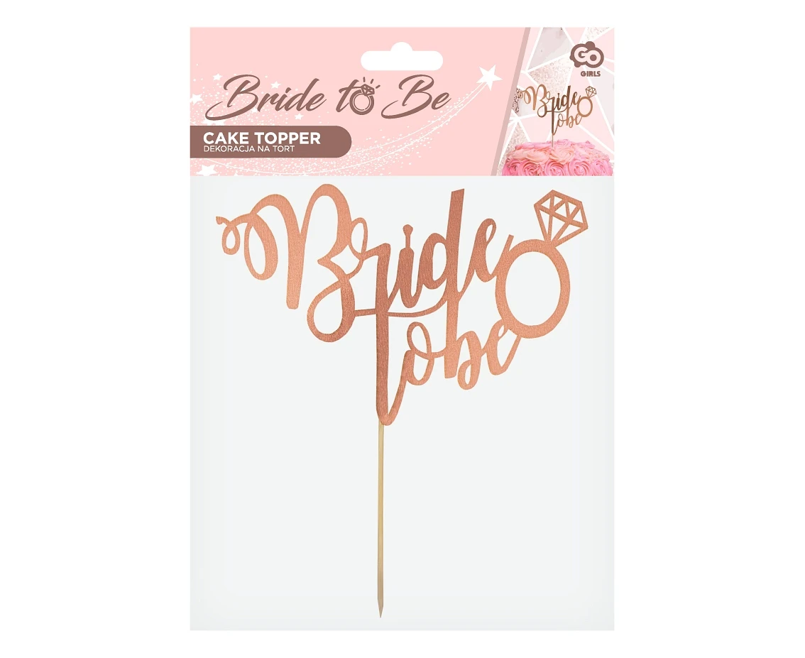 Dekoracja na tort Bride to be, różowo-złota KK