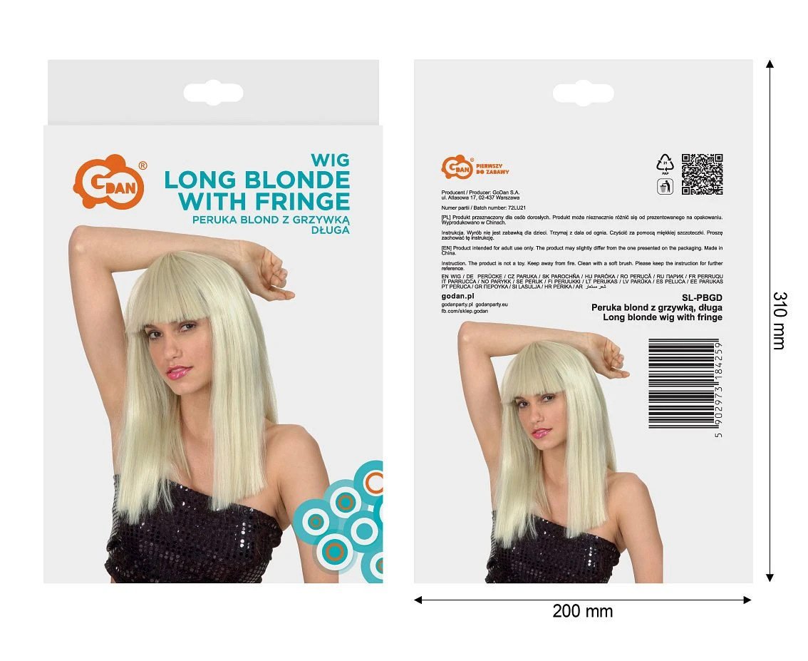 Peruka blond z grzywką, długa