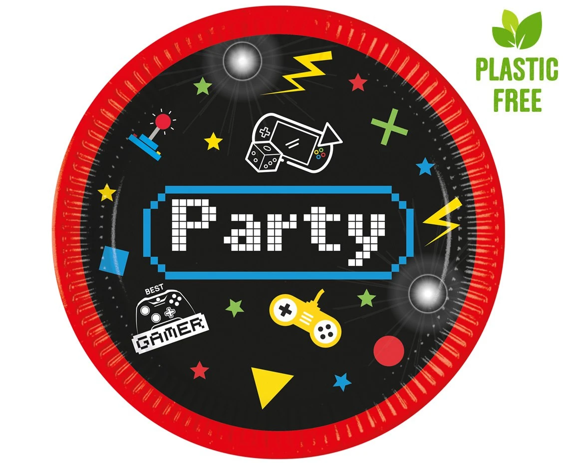Talerzyki papierowe Gaming Party, next generation, 23cm, 8 szt. (plastic-free) KK