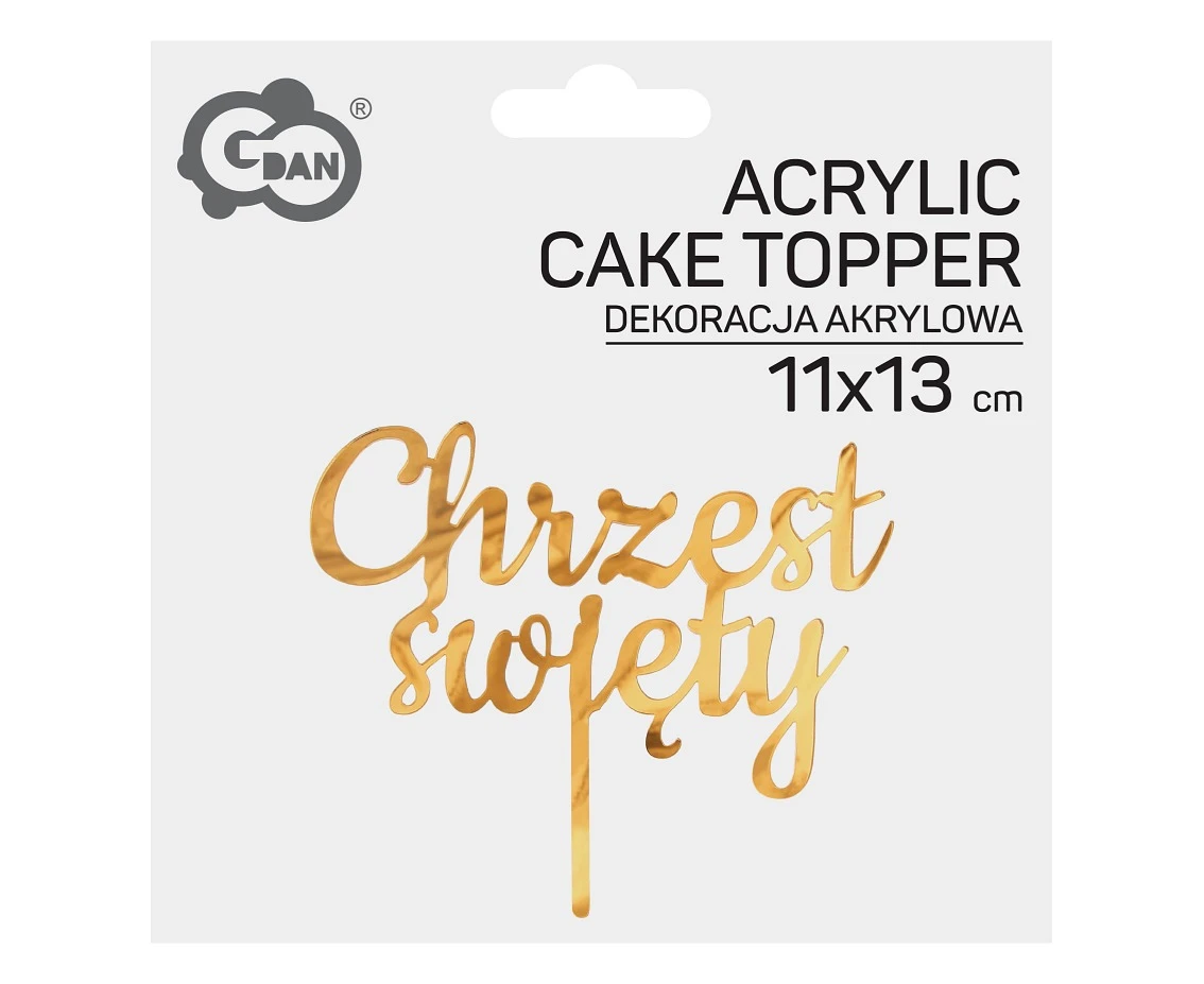 Dekoracja akrylowa na tort Chrzest Święty, złota, 11x13 cm