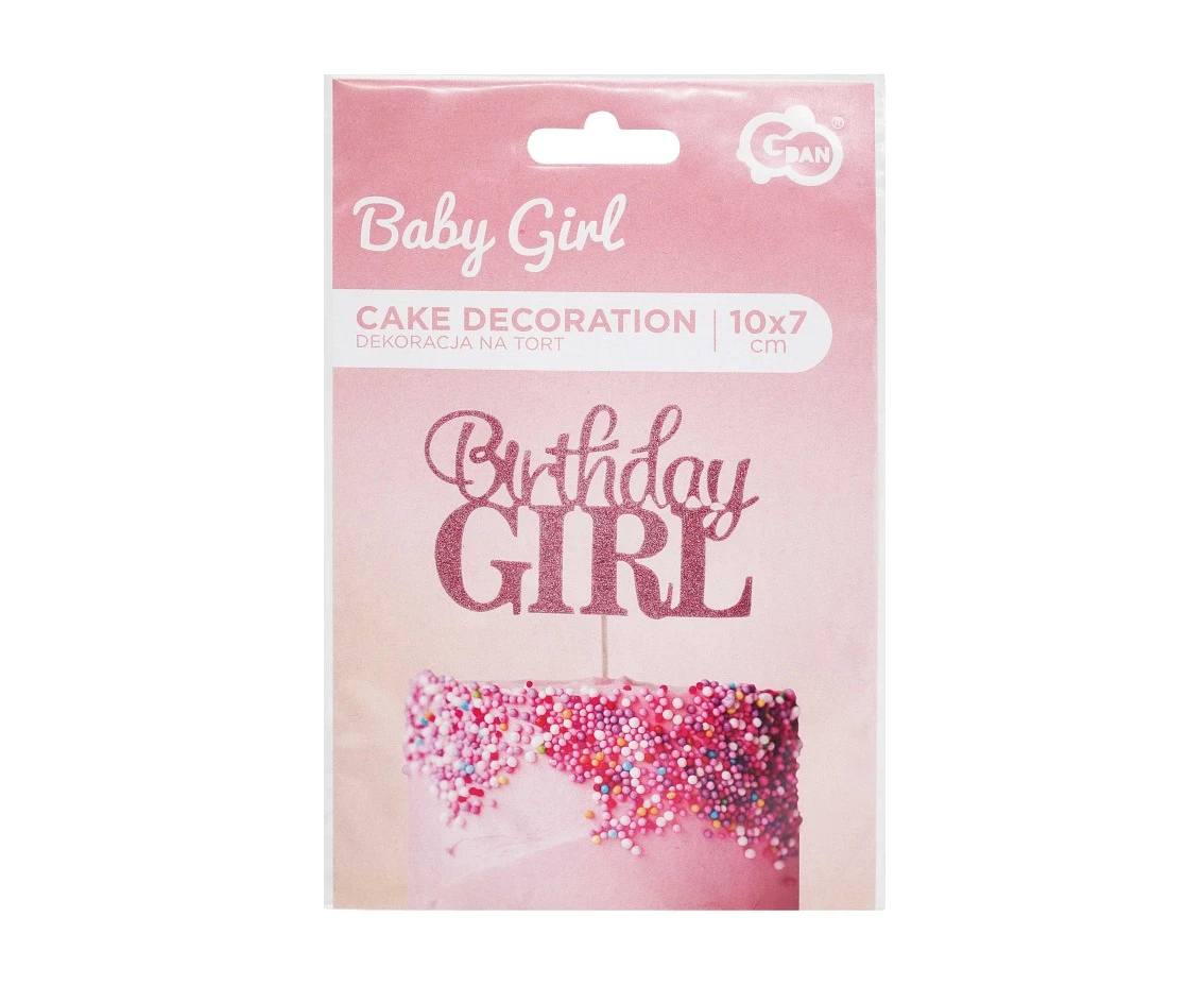 Dekoracja papierowa na tort Birthday Girl, 10x7 cm KK