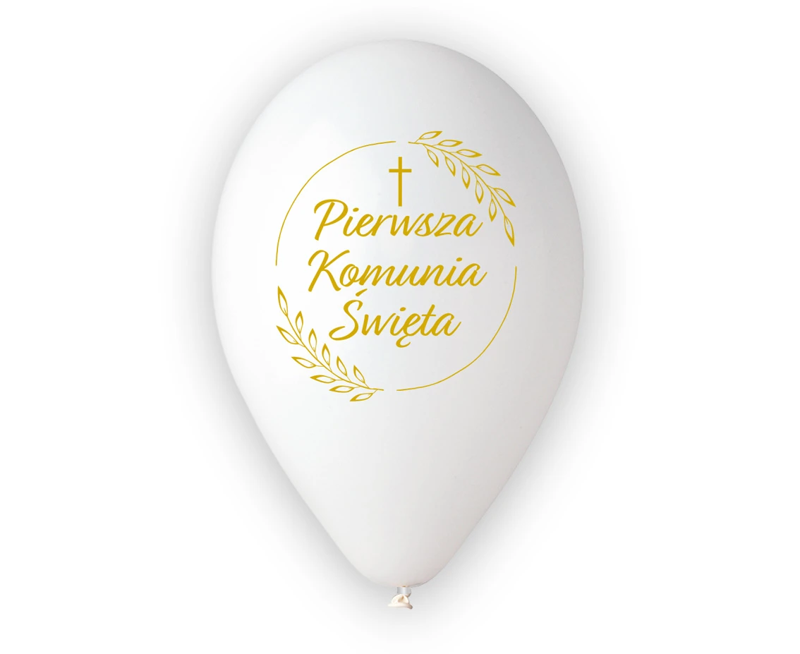 Balony Gemar 12", pastel premium "Pierwsza Komunia Święta"  (kłosy), 5szt.