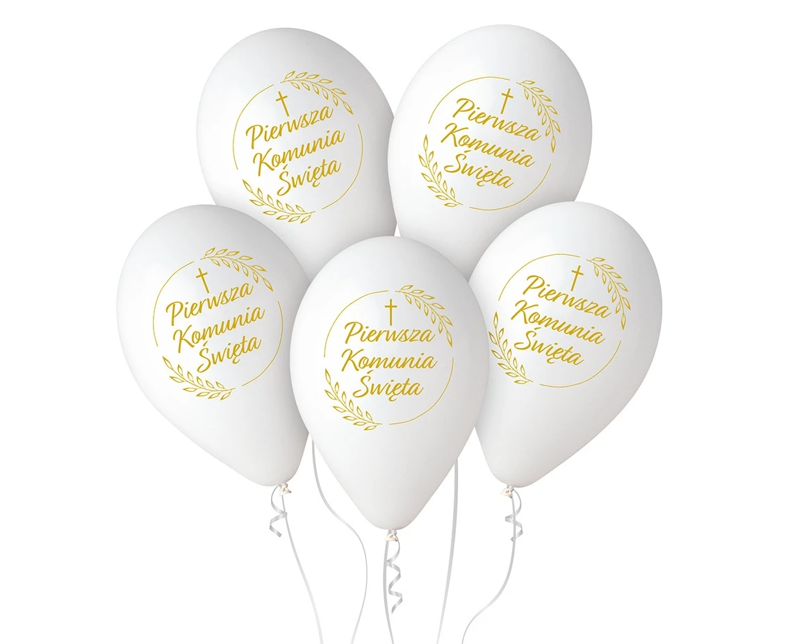 Balony Gemar 12", pastel premium "Pierwsza Komunia Święta"  (kłosy), 5szt.
