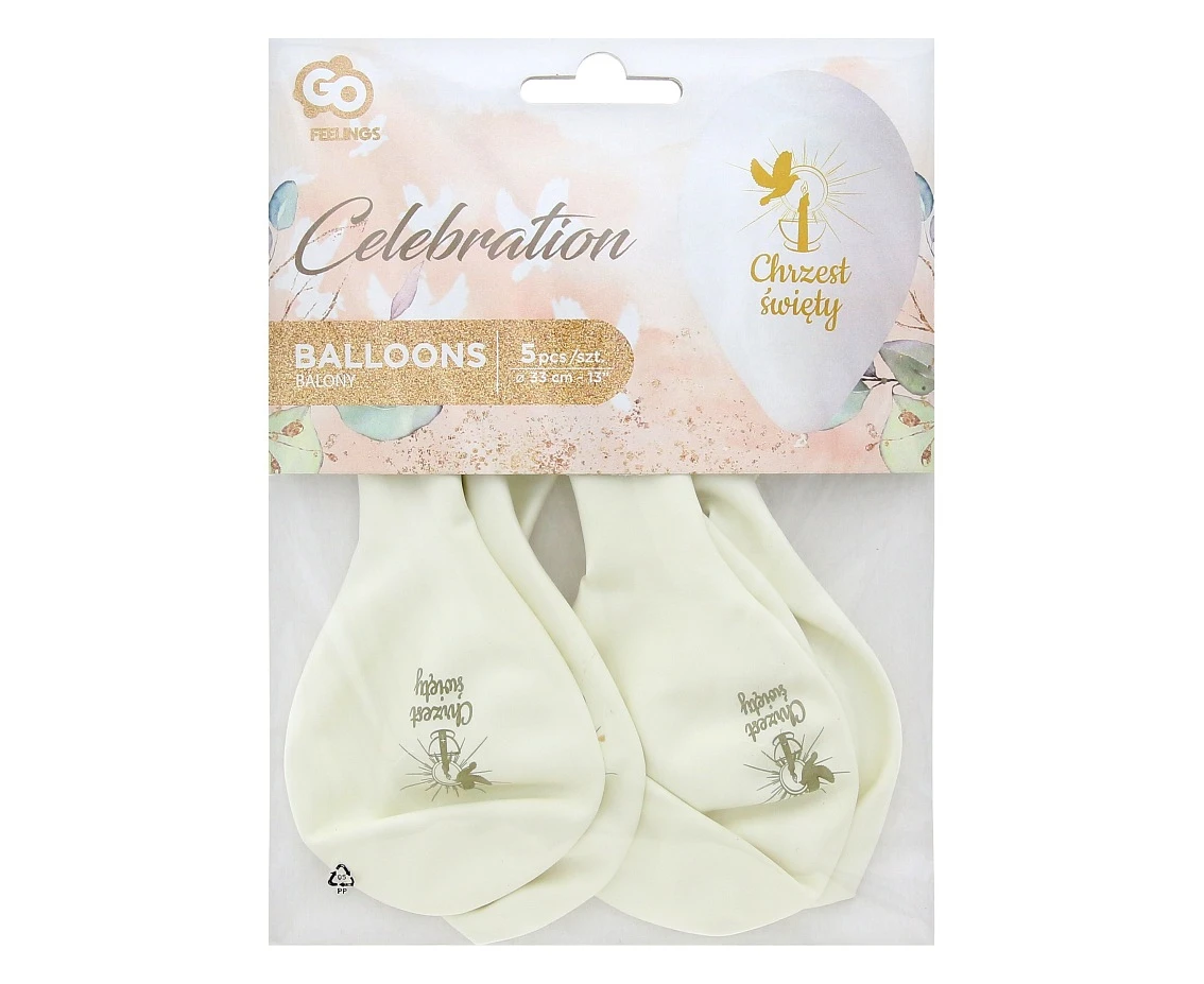 Balony Gemar 13", pastel premium hel chrzest św. (świeca), 5szt. KK