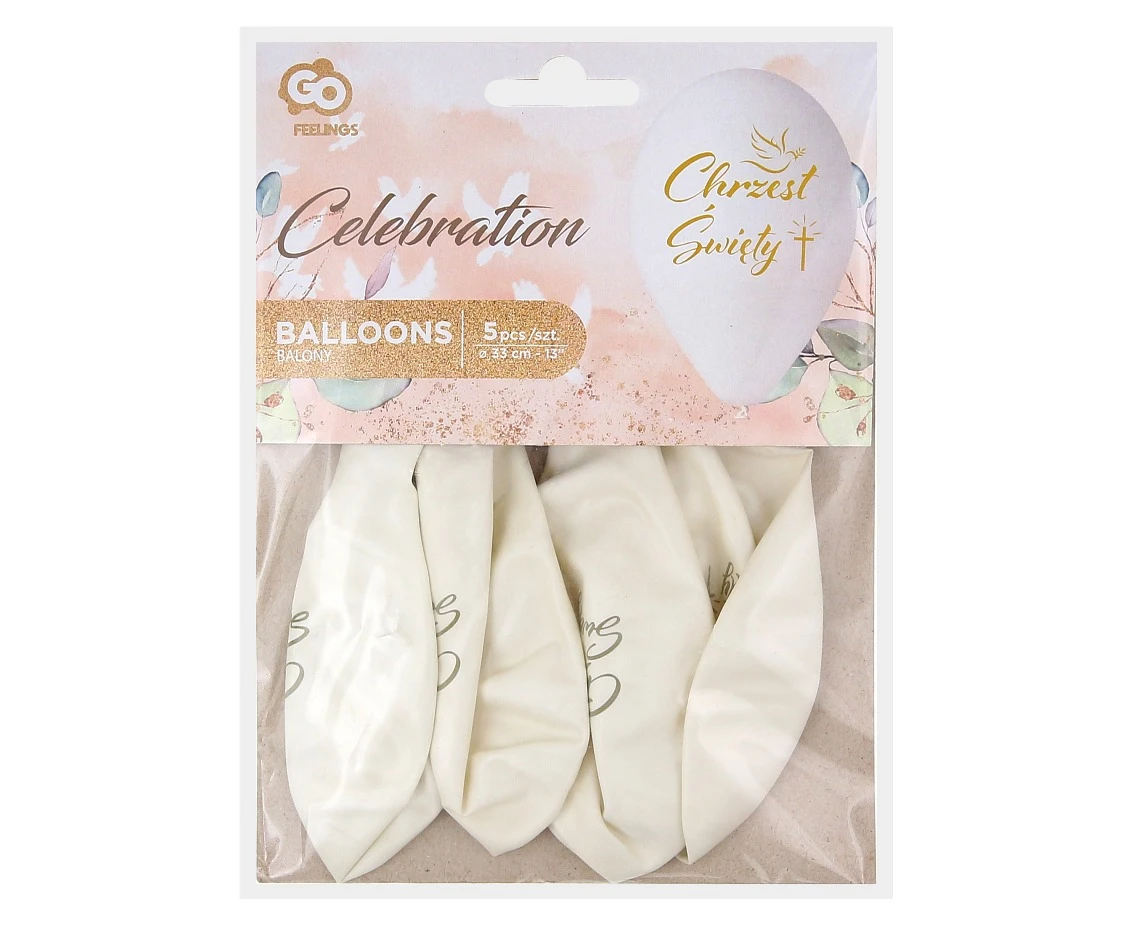 Balony Gemar 13", premium hel chrzest św. (krzyż), metalik, 5szt. KK