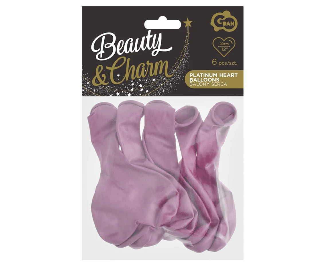 Balony B&C 12", platyna jasnoróżowe serca, 6szt.