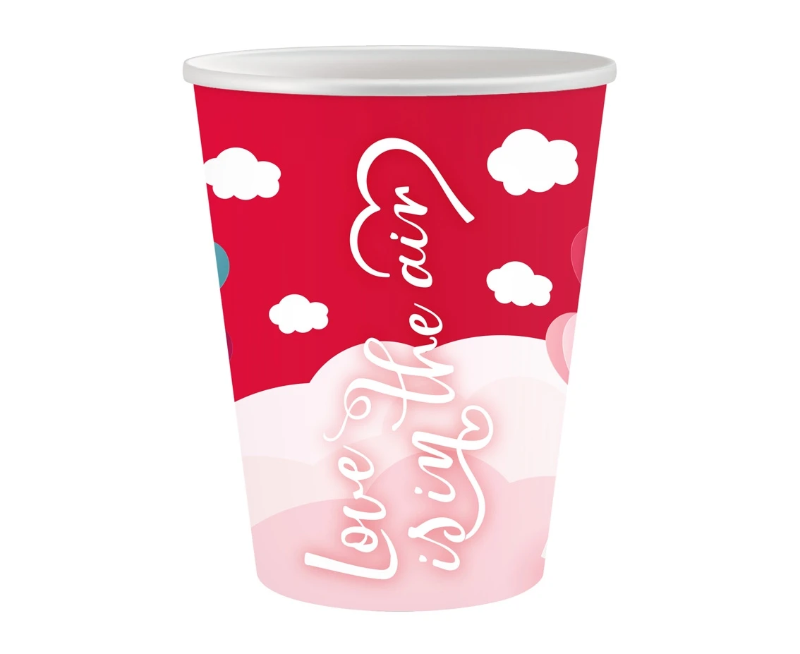 Kubeczki papierowe Kolekcja Love Is In The Air (czerwone), 250 ml/ 6 szt. KK