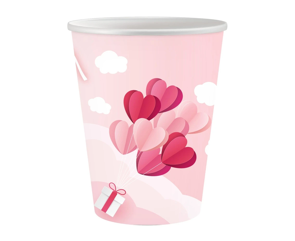 Kubeczki papierowe Kolekcja Love Is In The Air (różowe), 250 ml/ 6 szt. KK