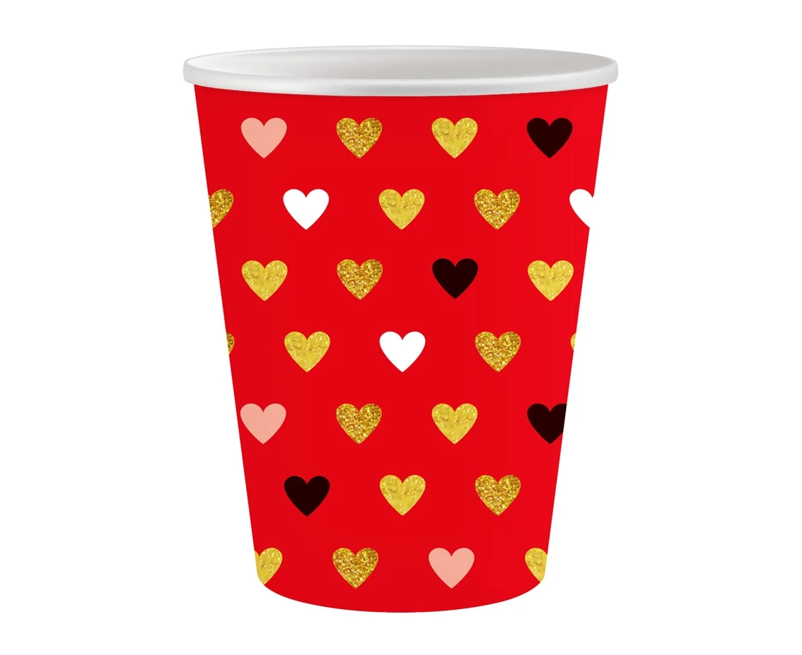 Kubeczki papierowe Kolekcja XOXO (czerwone), 250 ml/ 6 szt. KK