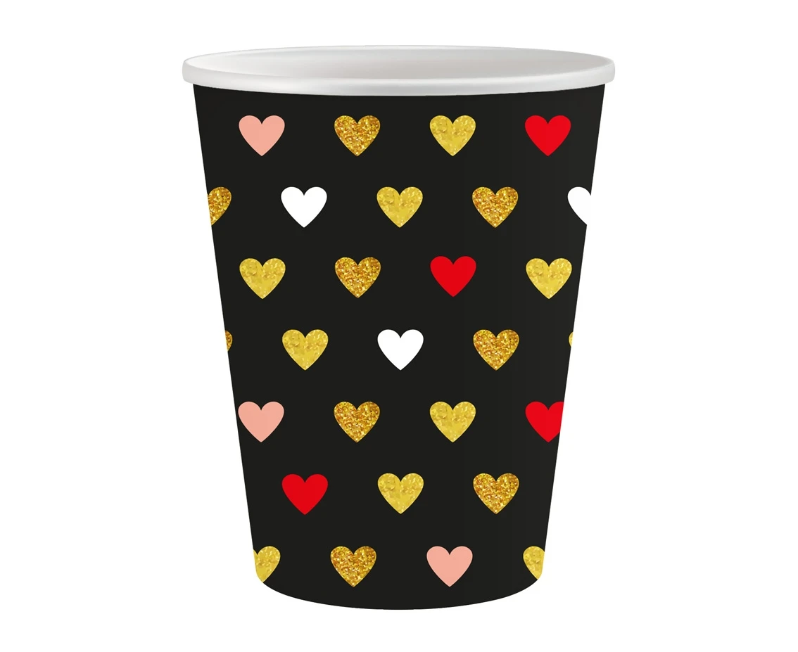 Kubeczki papierowe Kolekcja XOXO (czarne), certyfikat FSC, 250 ml/ 6 szt. KK