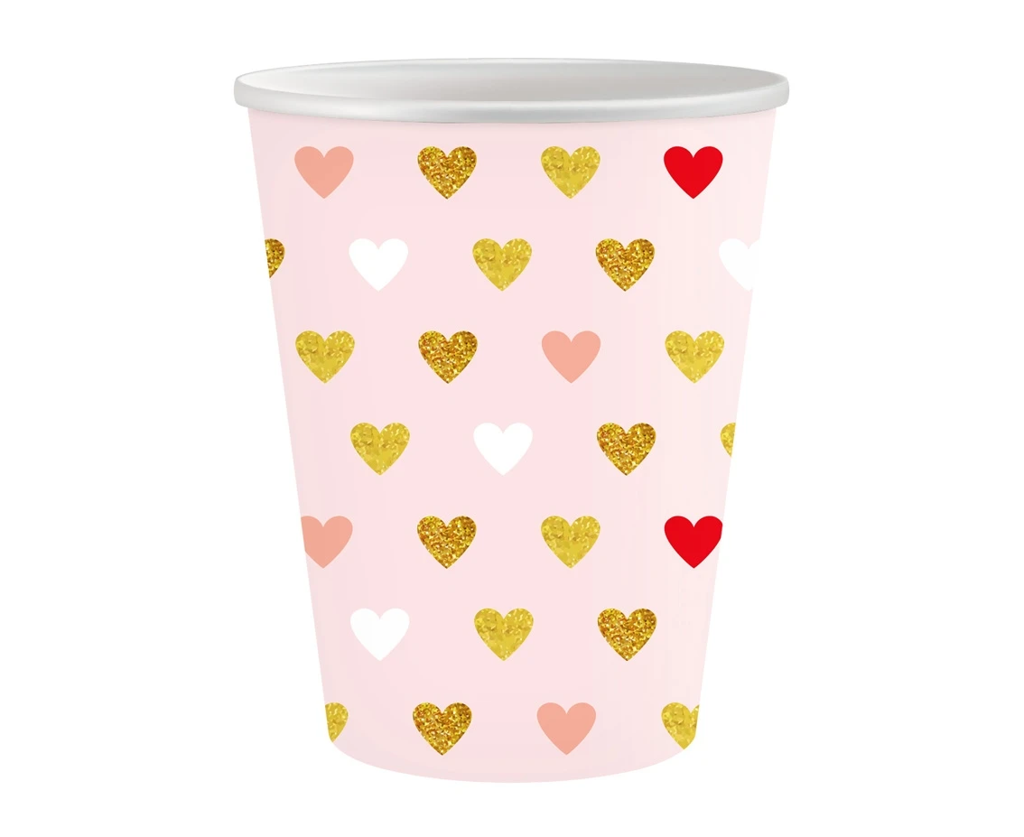 Kubeczki papierowe Kolekcja XOXO (różowe), certyfikat FSC, 250 ml/ 6 szt. KK