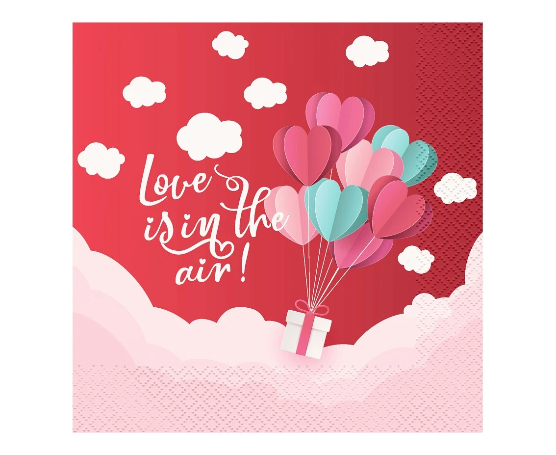 Serwetki Kolekcja Love Is In The Air (czerwone), certyfikat FSC, 33x33 cm/ 20 szt. KK