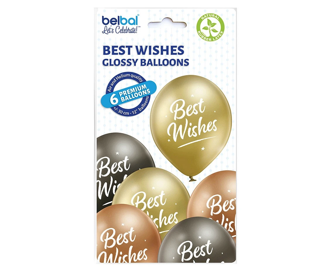 Balony Belbal 12", D11, best wishes gl mix3, 6szt.