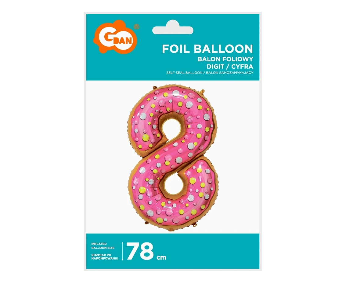 Balon foliowy Cyfra 8, ciasteczko, 78 cm KK