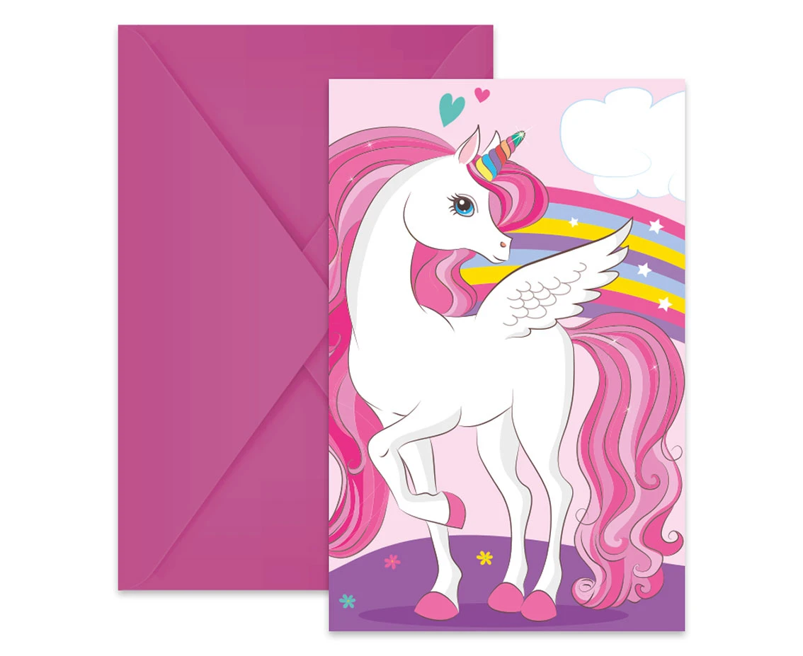 Zaproszenia z kopertami "Unicorn Rainbow Colors", 6 szt.