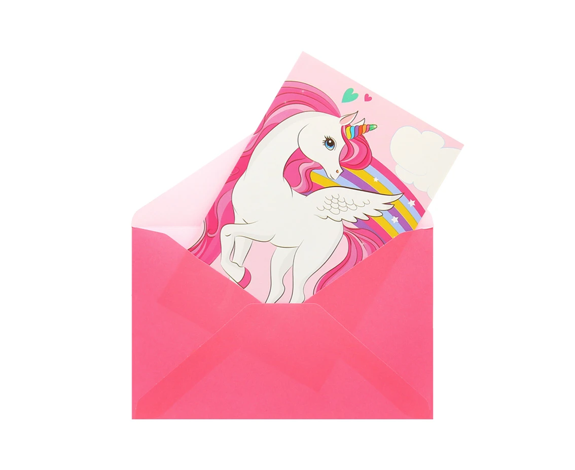Zaproszenia z kopertami "Unicorn Rainbow Colors", 6 szt.