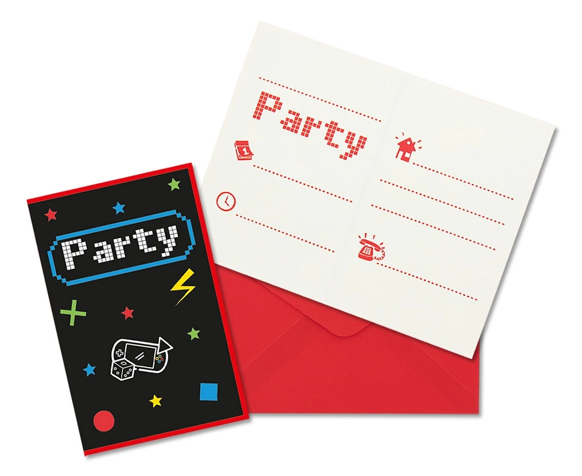 Zaproszenia z kopertami Gaming Party, 6 szt.