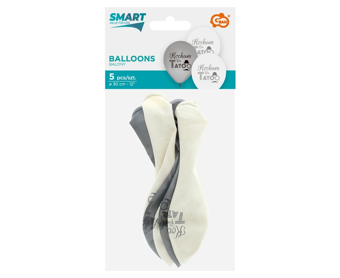 Balony Kocham Cię Tato (srebrne, białe), 12"/ 5 szt.