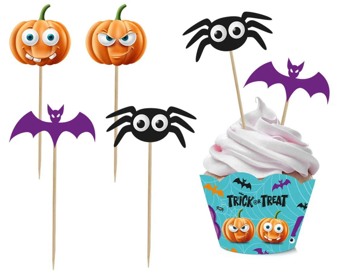 Zestaw pikerów i papilotek do muffinek Boo, 6 + 6 szt.
