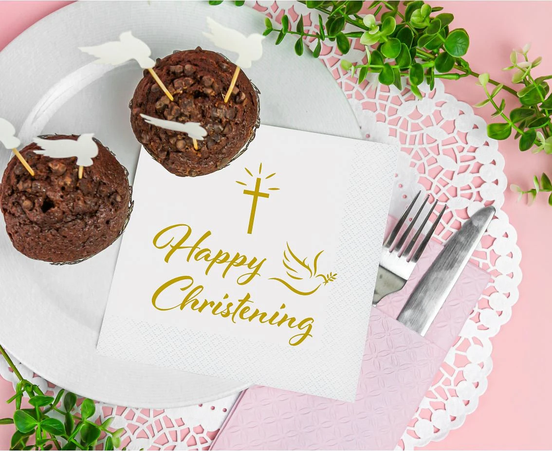 Serwetki Happy Christening (krzyż i gołąbek), certyfikat FSC, 33x33 cm/ 20 szt. KK