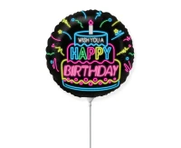 Balon foliowy 9" FX - Happy Birthday NEON, niepakowany