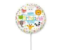 Balon foliowy 9" FX - Happy Birthday zwierzątka, niepakowany