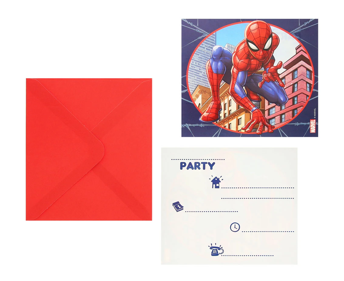 Zaproszenia z kopertami "Spiderman Crime Fighter", 6 szt. KK