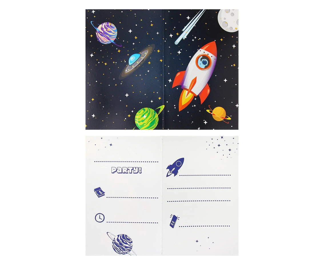 Zaproszenia z kopertami Rocket Space, 6 szt. KK