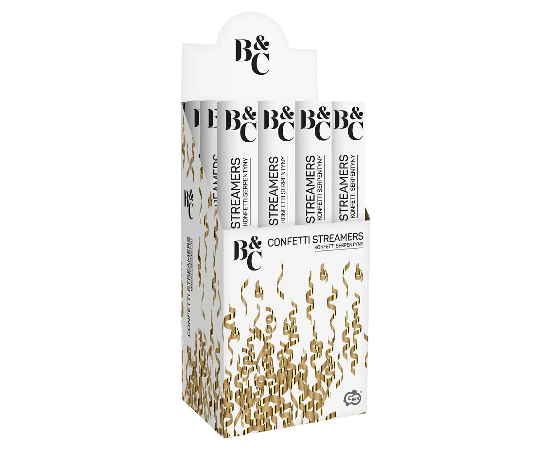 Konfetti pneumatyczne foliowe B&C Serpentyny, złote / 40 cm