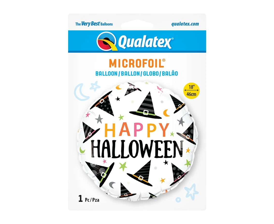 Balon foliowy 18" QL RND "Happy Halloween" (kapelusze czarownicy) KK