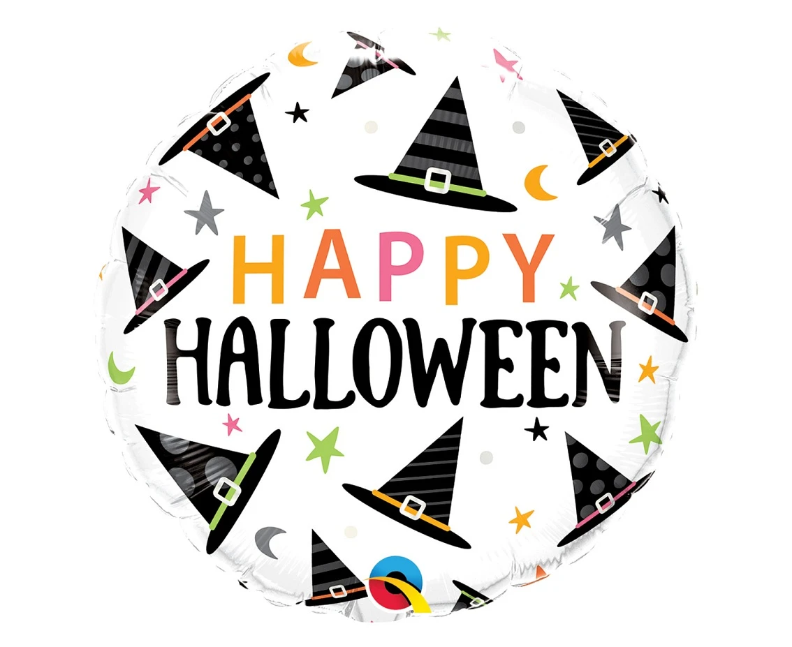 Balon foliowy 18" QL RND "Happy Halloween" (kapelusze czarownicy) KK