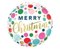 Balon foliowy 18" QL RND "Merry Christmas" (kolorowe kropki i ozdoby) KK