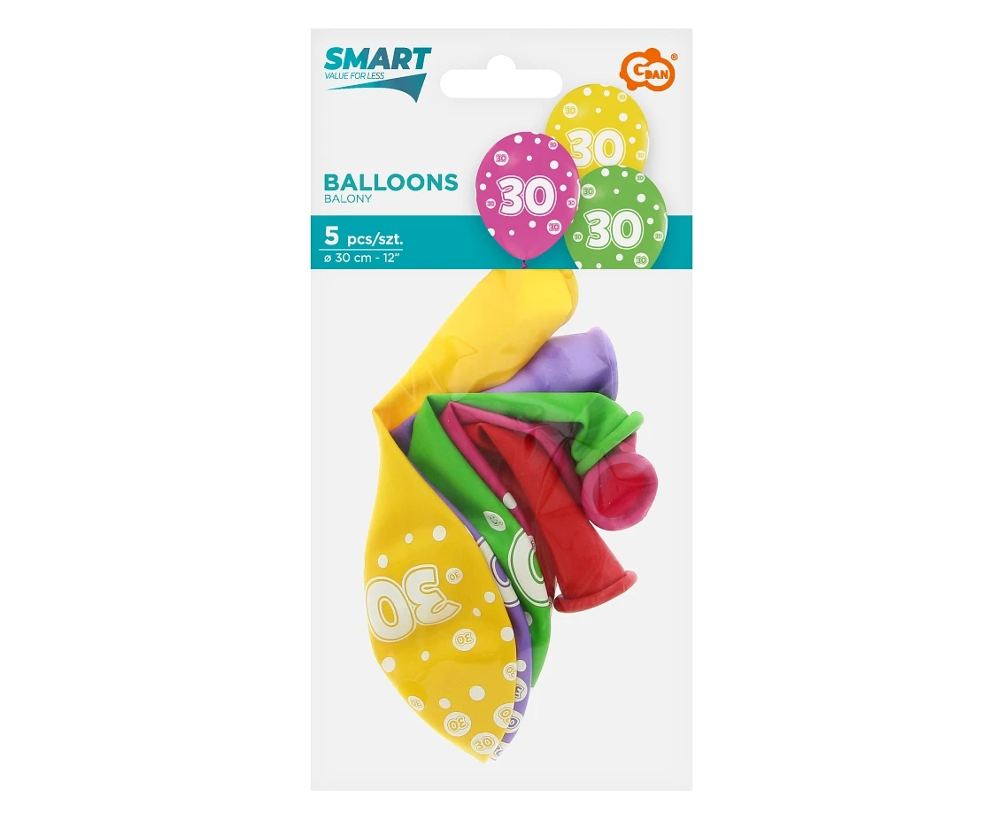 Balony z cyframi: 30, 12 cali/ 5 szt. KK