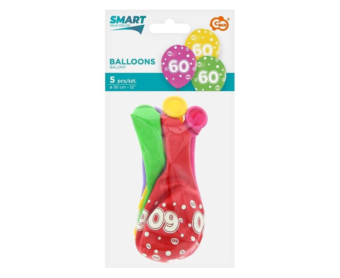 Balony z cyframi: 60, 12 cali/ 5 szt. KK