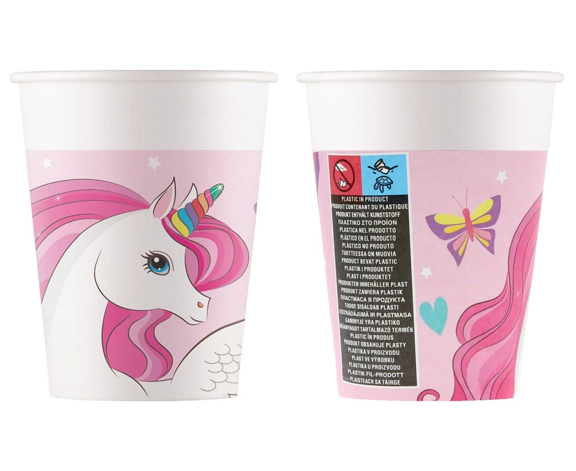 Kubeczki papierowe (WM), Unicorn Rainbow Colors, 200ml, 8 szt. (SUP label) (papier FSC)