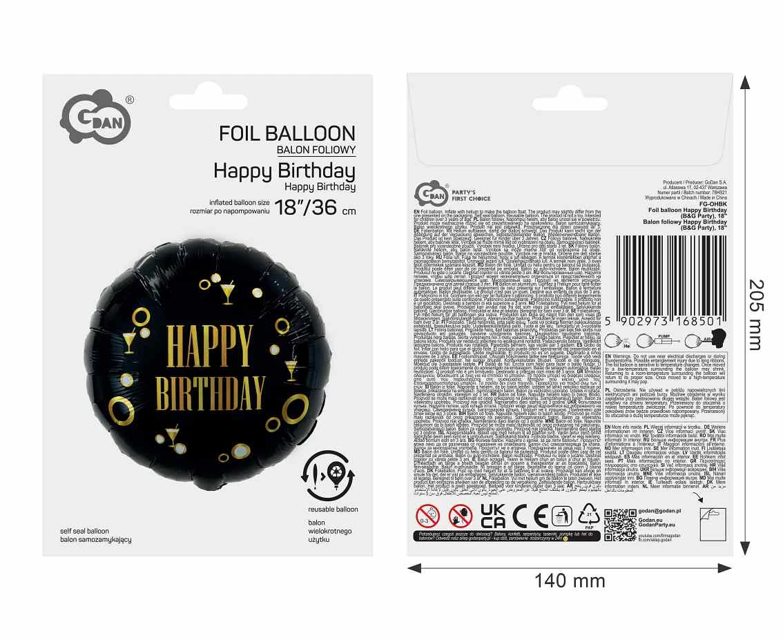 Balon foliowy Happy Birthday (B&G Party), 18 cali AA