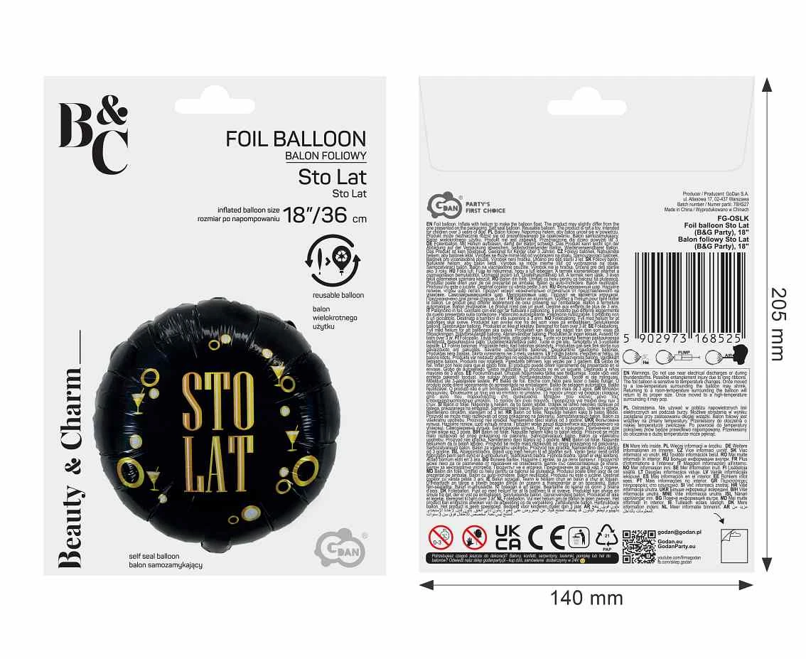 Balon foliowy Sto Lat (B&G Party), 18 cali AA