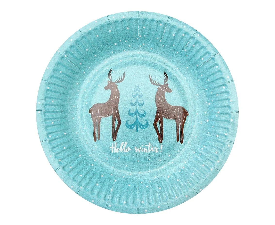 Talerzyki papierowe Hello Winter, j. niebieskie, certyfikat FSC, 18 cm/ 6 szt. KK