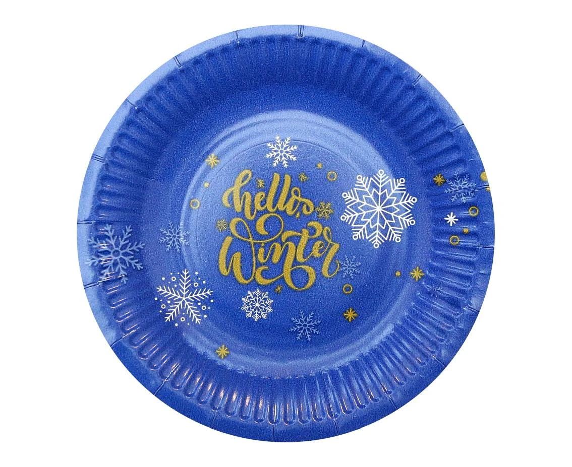 Talerzyki papierowe Hello Winter Navy Blue, certyfikat FSC, 18 cm/ 6 szt. KK