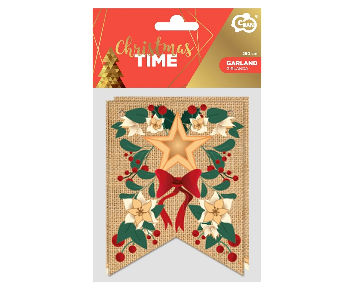 Girlanda papierowa Merry Christmas, listki, 10x13 cm, 250 cm KK