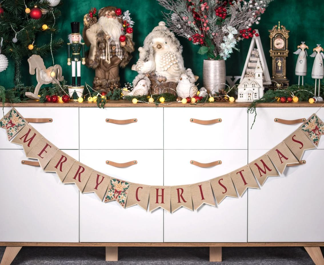 Girlanda papierowa Merry Christmas, listki, 10x13 cm, 250 cm KK