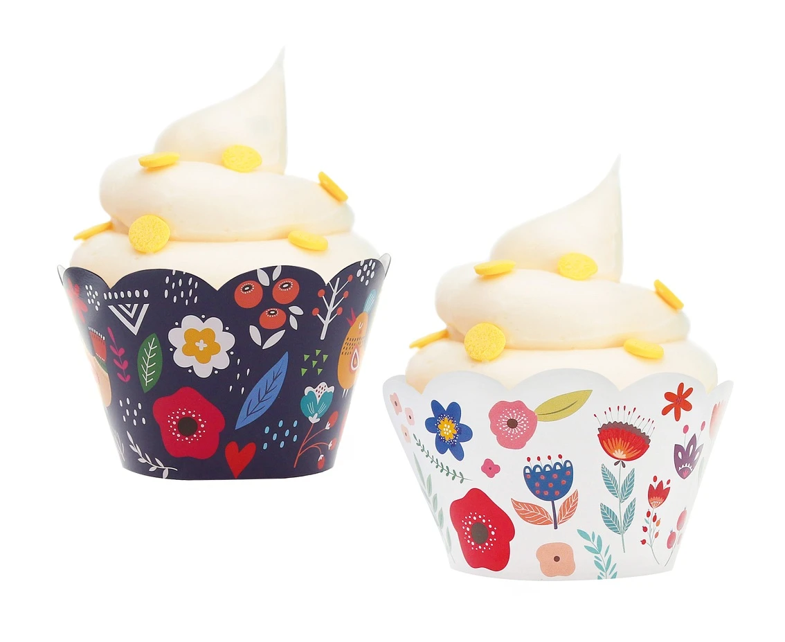 Papilotki do muffinek Kwiaty i ptaszki Folk,ludowe,, 6 szt. KK